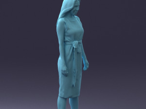 000161 Standing Woman in White Belted Dress 0714 3D Модель