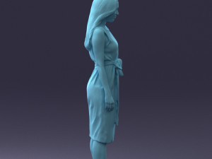 000161 Standing Woman in White Belted Dress 0714 3D Модель