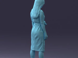 000161 Standing Woman in White Belted Dress 0714 3D Model