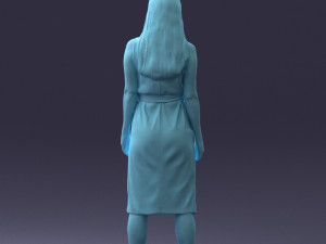 000161 Standing Woman in White Belted Dress 0714 3D Модель