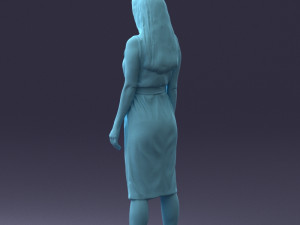 000161 Standing Woman in White Belted Dress 0714 3D Модель