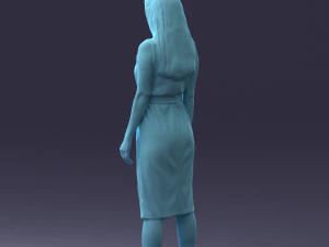 000161 Standing Woman in White Belted Dress 0714 3D Model