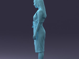 000161 Standing Woman in White Belted Dress 0714 3D Модель