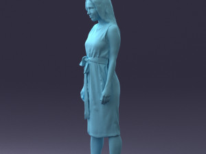 000161 Standing Woman in White Belted Dress 0714 3D Модель