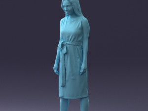 000161 Standing Woman in White Belted Dress 0714 3D Модель