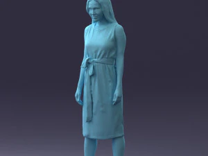 000161 Standing Woman in White Belted Dress 0714 3D Model