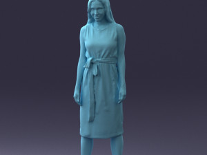 000161 Standing Woman in White Belted Dress 0714 3D Модель