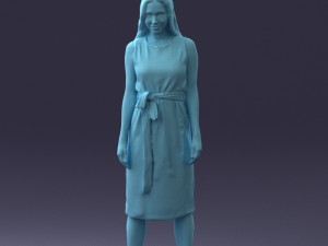 000161 Standing Woman in White Belted Dress 0714 3D Модель