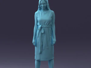 000161 Standing Woman in White Belted Dress 0714 3D Model