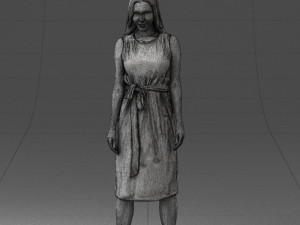 000161 Standing Woman in White Belted Dress 0714 3D Модель
