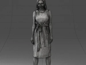 000161 Standing Woman in White Belted Dress 0714 3D Model