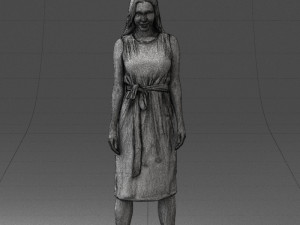 000161 Standing Woman in White Belted Dress 0714 3D Модель