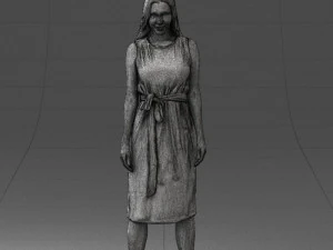 000161 Standing Woman in White Belted Dress 0714 3D Model