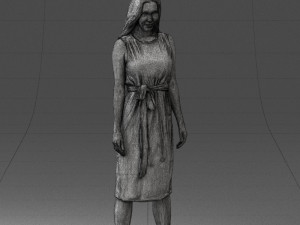 000161 Standing Woman in White Belted Dress 0714 3D Модель