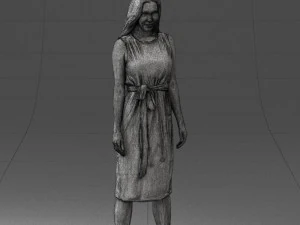 000161 Standing Woman in White Belted Dress 0714 3D Model