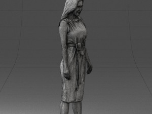 000161 Standing Woman in White Belted Dress 0714 3D Модель