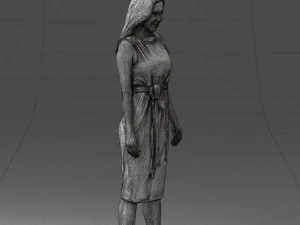 000161 Standing Woman in White Belted Dress 0714 3D Model