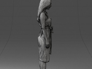 000161 Standing Woman in White Belted Dress 0714 3D Модель