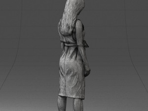 000161 Standing Woman in White Belted Dress 0714 3D Модель