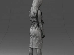 000161 Standing Woman in White Belted Dress 0714 3D Model