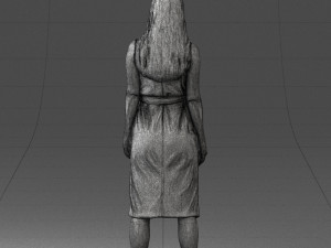 000161 Standing Woman in White Belted Dress 0714 3D Модель