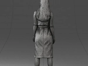 000161 Standing Woman in White Belted Dress 0714 3D Model