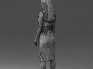 000161 Standing Woman in White Belted Dress 0714 3D Модель