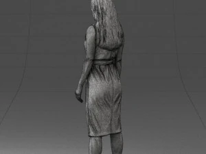 000161 Standing Woman in White Belted Dress 0714 3D Model