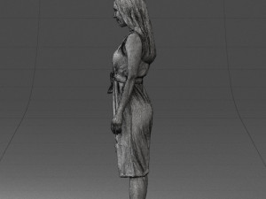 000161 Standing Woman in White Belted Dress 0714 3D Модель