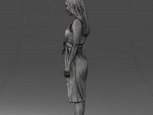 000161 Standing Woman in White Belted Dress 0714 3D Model