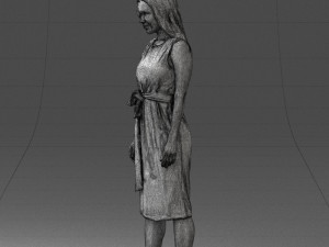 000161 Standing Woman in White Belted Dress 0714 3D Модель