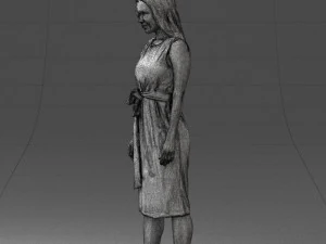 000161 Standing Woman in White Belted Dress 0714 3D Model