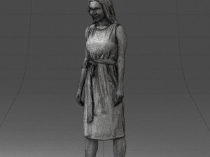 000161 Standing Woman in White Belted Dress 0714 3D Модель