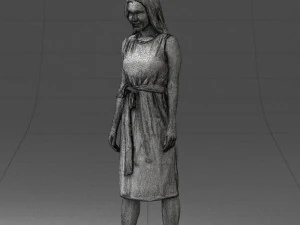 000161 Standing Woman in White Belted Dress 0714 3D Model