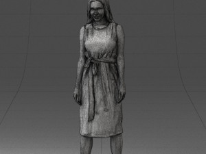 000161 Standing Woman in White Belted Dress 0714 3D Модель