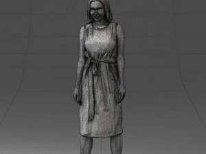 000161 Standing Woman in White Belted Dress 0714 3D Model