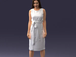 000161 Standing Woman in White Belted Dress 0714 3dp 3D Print Model
