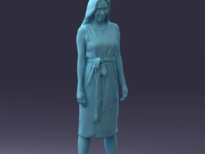 000161 Standing Woman in White Belted Dress 0714 3dp 3D Print Model