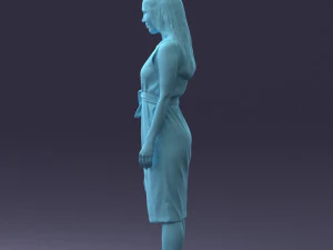 000161 Standing Woman in White Belted Dress 0714 3dp 3D Print Model
