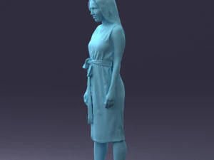 000161 Standing Woman in White Belted Dress 0714 3dp 3D Print Model