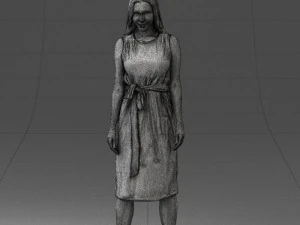 000161 Standing Woman in White Belted Dress 0714 3dp 3D Print Model