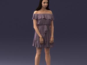 000162 Standing Woman in Off-Shoulder Dress Relaxed Pose 0714 3D मॉडल