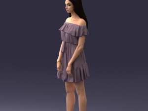 000162 Standing Woman in Off-Shoulder Dress Relaxed Pose 0714 3D मॉडल