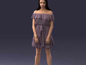 000162 Standing Woman in Off-Shoulder Dress Relaxed Pose 0714 3D मॉडल