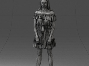 000162 Standing Woman in Off-Shoulder Dress Relaxed Pose 0714 3D मॉडल