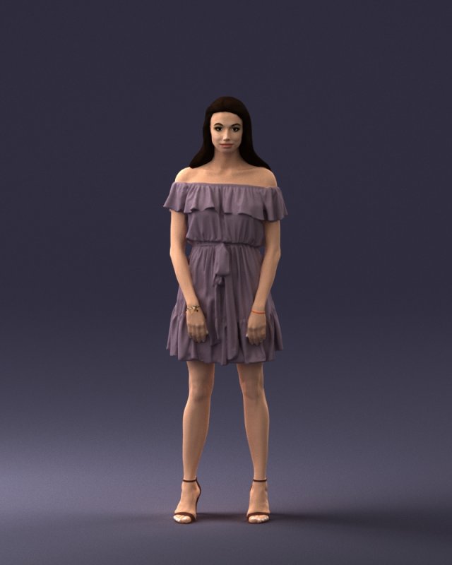 000162 Standing Woman in Off-Shoulder Dress Relaxed Pose 0714 3dp Model do druku 3D .c4d .max .obj .3ds .fbx .stl .blend