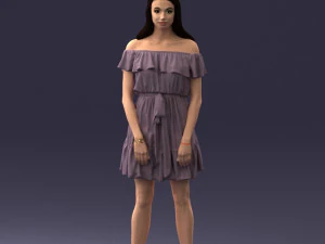 000162 Mulher em p&eacute; com vestido sem ombros, pose relaxada 0714 3dp Modelo de Impressão 3D