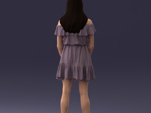 000162 Standing Woman in Off-Shoulder Dress Relaxed Pose 0714 3dp Model do druku 3D