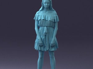 000162 Standing Woman in Off-Shoulder Dress Relaxed Pose 0714 3dp Model do druku 3D