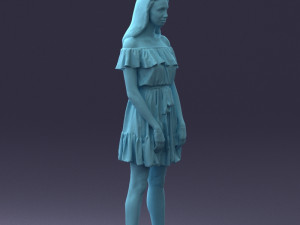 000162 Standing Woman in Off-Shoulder Dress Relaxed Pose 0714 3dp Model do druku 3D